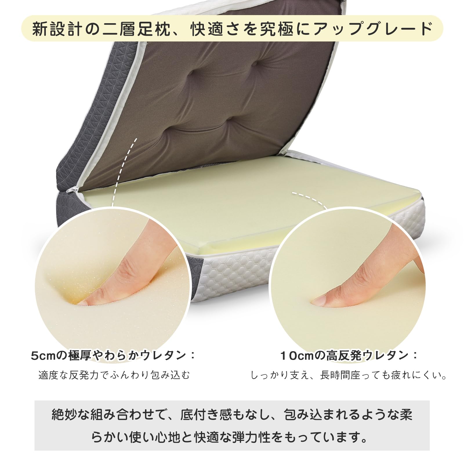 TanYoo 足枕 就寝用 足置き クッション 二層構造 腰枕 高反発足まくら フットレスト ふくらはぎクッション 横向き寝・仰向け寝対応 ポリエステル ポリウレタン ホワイト 大