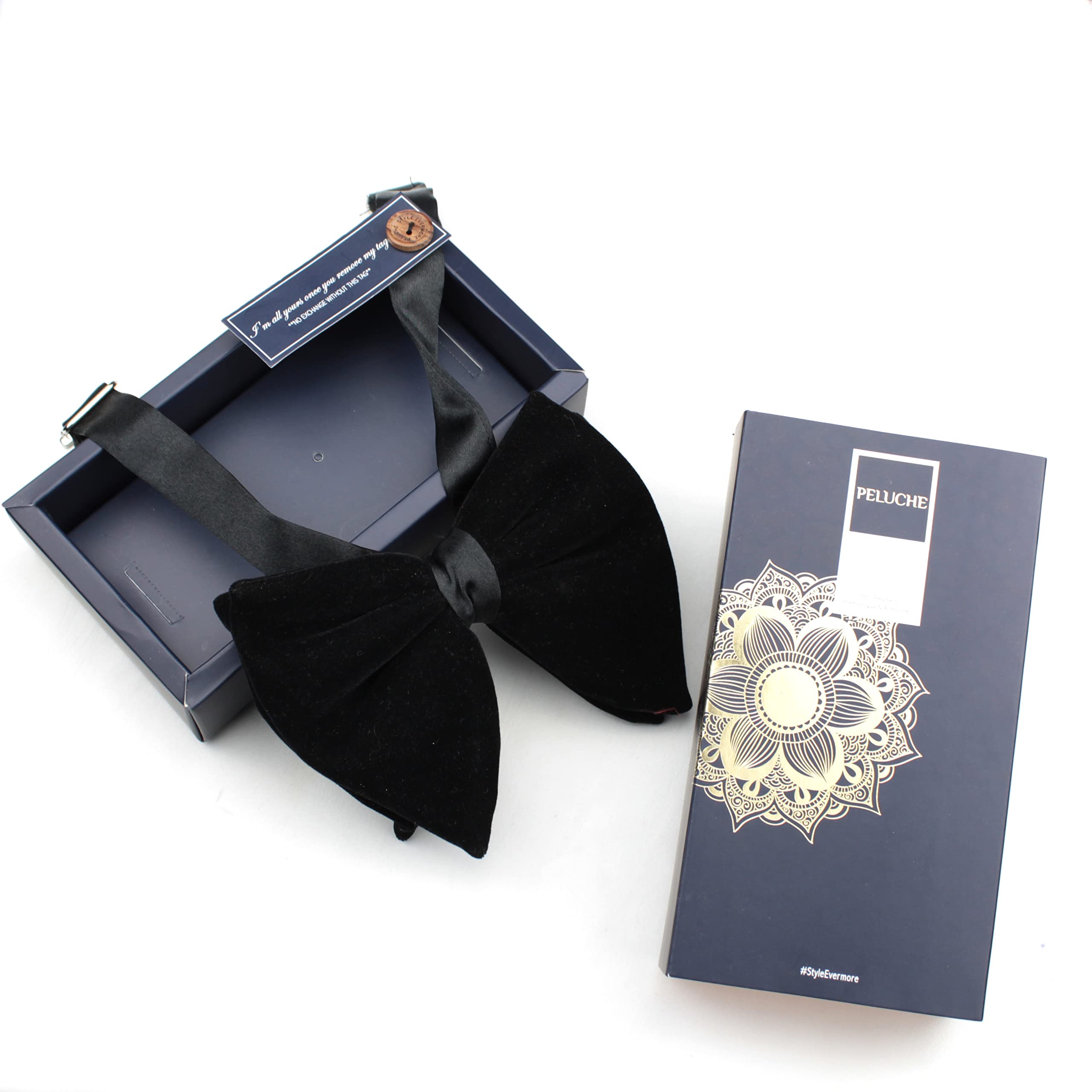 Peluche Solid Essentials Mini Butterfly Black Velvet Bow Tie - Image 4 thumbnail