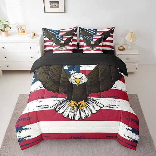 Erosebridal Eagle Comforter Set Full Size 7 Piece American Flag Bed in A Bag for
