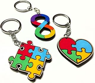 Wooden Autism Keyring, Neurodiversity Symbol Keychain, Autistic Pride, Autism Spectrum, Autism Awareness, Gift for Mom (Heart)