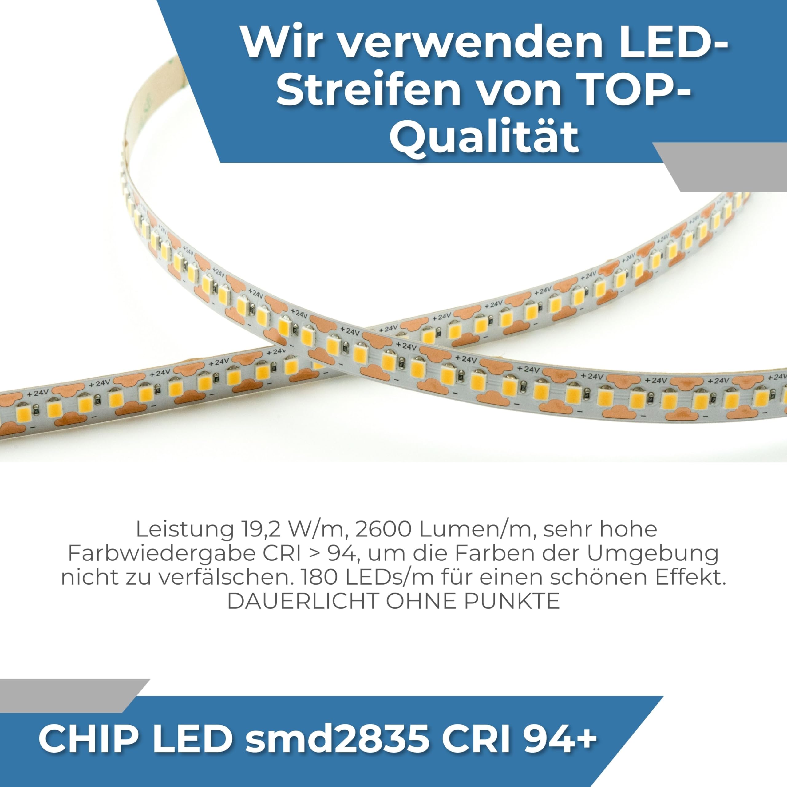AFTERTECH LED-Leiste Aluminiumprofil FLACH WEISS NACH MASS maßgefertigt nach Zentimetermaß von 20 bis 300 cm in einem EINZELNEN Stück – STARKES LICHT 19,2 W/m 180 LED/m ANPASSBAR Küchenunterschrank