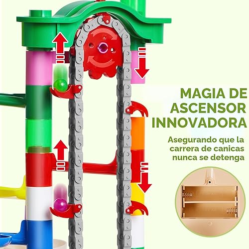 Miniatura 2 de JOYIN 236 Piezas Pista de Canicas Brillante con Ascensor Motorizado - Bloques de Construcción de Juguetes con 30 Canicas de Plástico que Brillan en