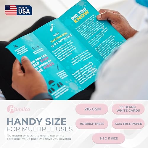 Miniatura 3 de Hamilco - Papel para impresora de cartulina blanca (paquete de 50) - Tarjeta gruesa de 8.5 x 11 pulgadas para hacer tarjetas, cubierta de papel de