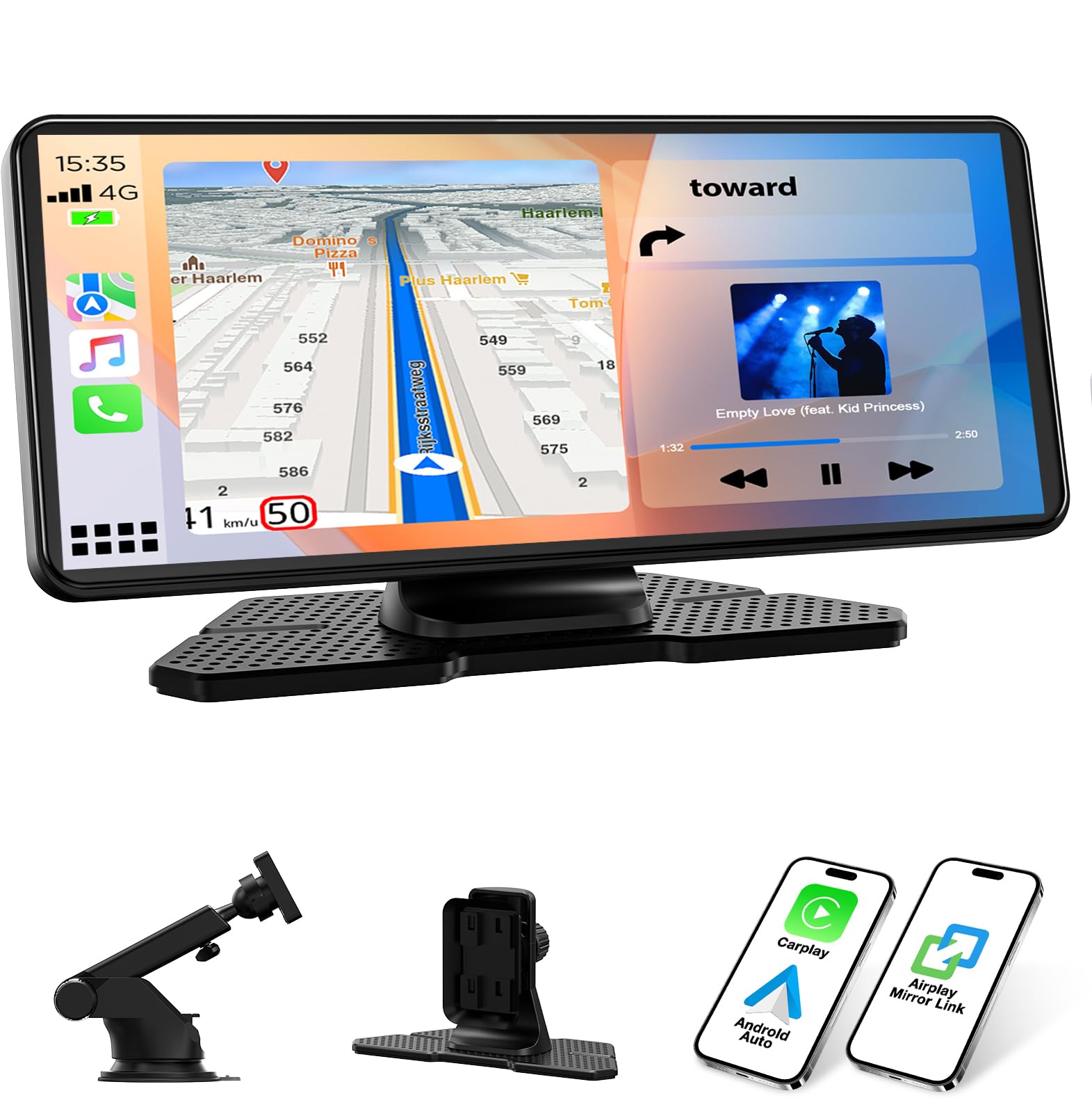 Volam Pantalla Carplay Coche para Apple Carplay Android Auto Inalámbrico, Portátil Radio Coche Bluetooth con Pantalla Táctil de 6,86 Pulgadas con Mirror Link/Asistente de Voz/Navegación/FM/AUX