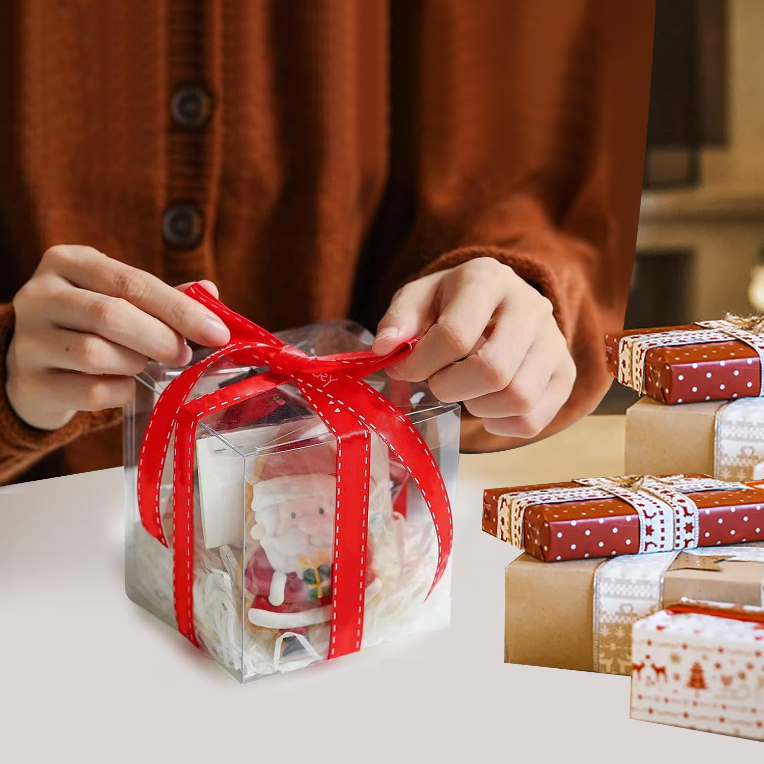 MAOQYE 10 scatole trasparenti per bomboniere, 12 x 12 x 12 cm, con pellicola protettiva, grandi scatole regalo quadrate in PVC trasparente per feste, caramelle, torte di compleanno