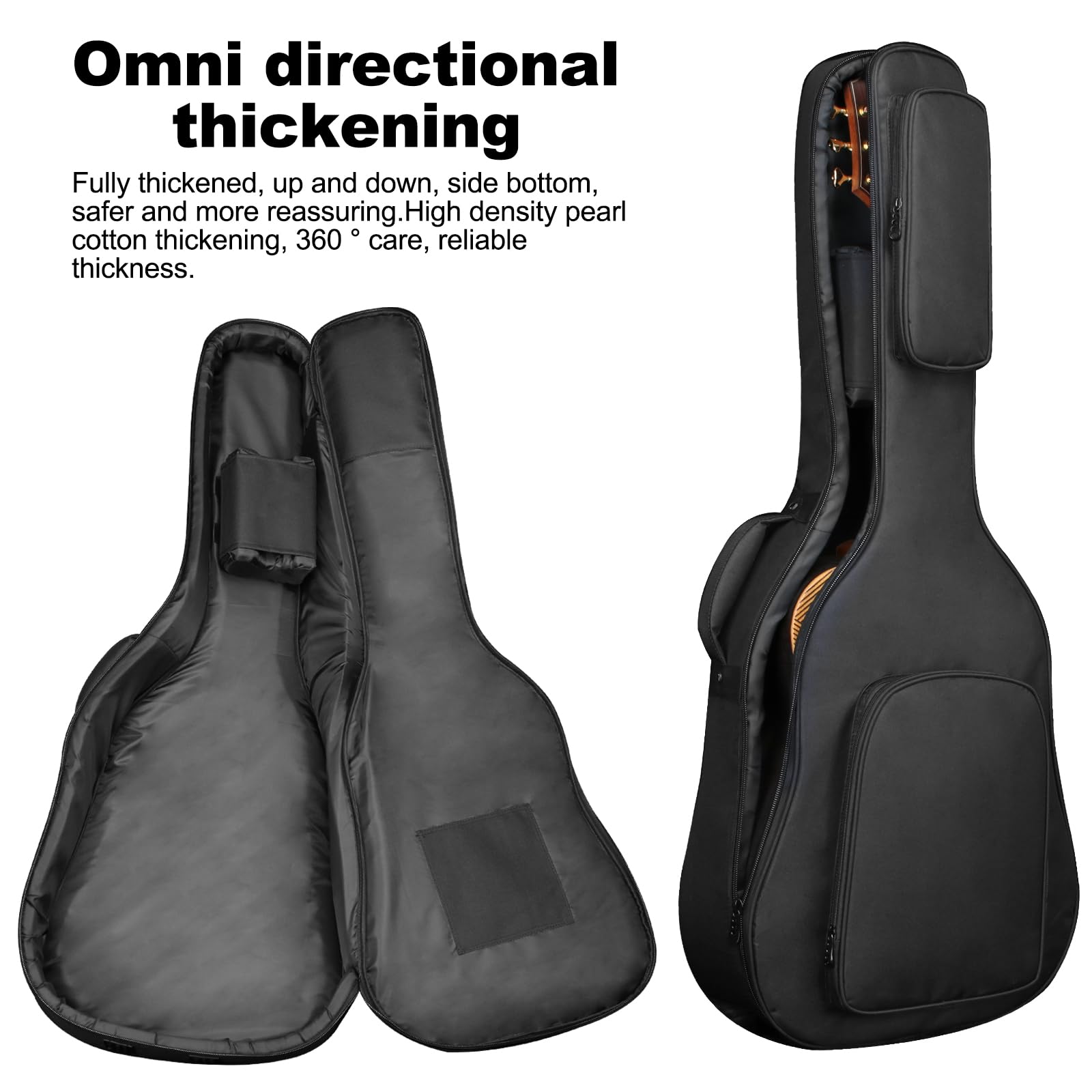 Gitarrentasche für Akustikgitarre, wasserdicht, 104,1 cm, Gitarrentasche mit 2 Taschen, Schwarz , Modern