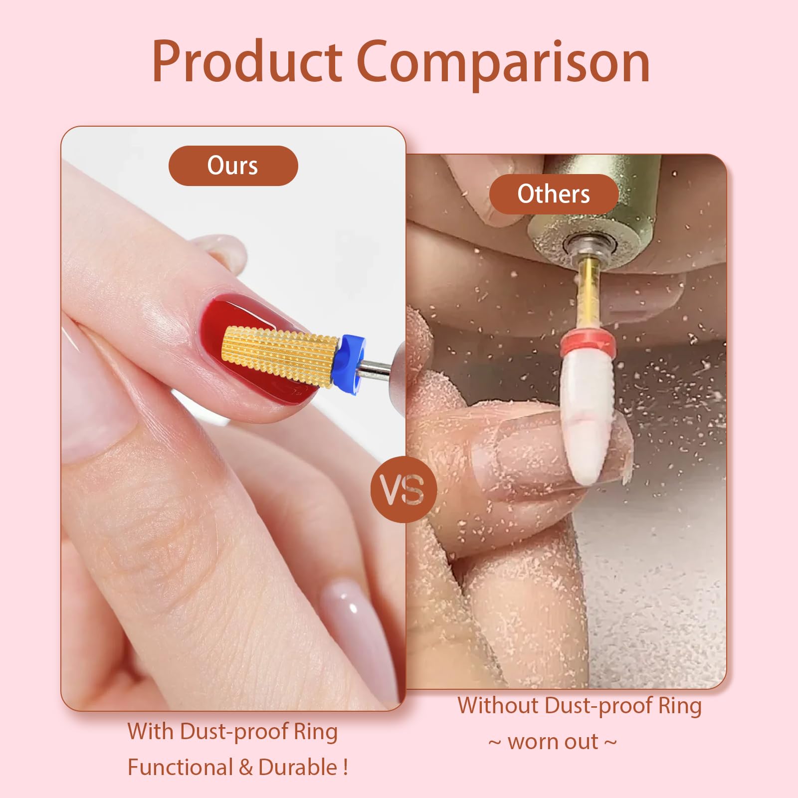 SQULIGT Nagelbohrer, multifunktional, gerader Schnitt für Links- und Rechtshänder, 5-in-1 Hartmetall-Wolframstahl-Bits für Acryl-Nagelgel, schnelles Entfernen (M, Gold)