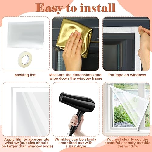 Miniatura 3 de Chivertion Kit de 6 piezas de 47 x 63 pulgadas para ventana retráctil transparente con cinta adhesiva de doble cara de 111.6 pies, kit de