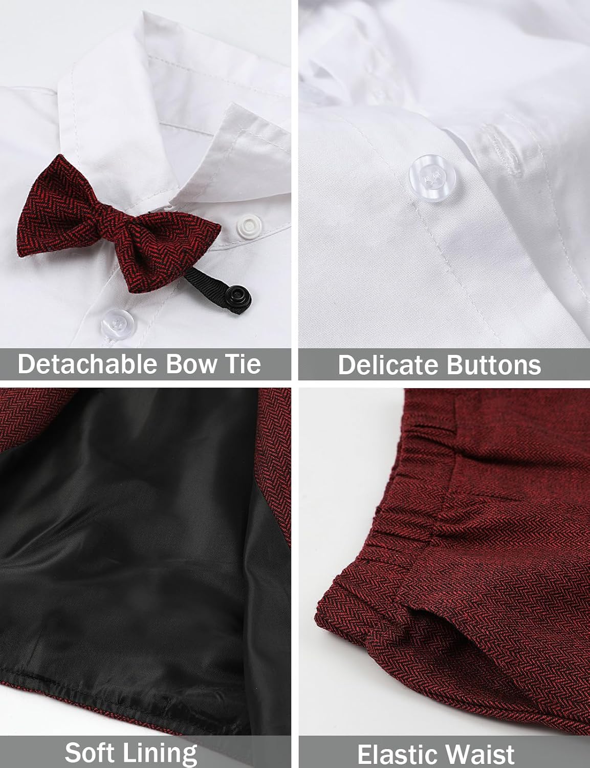 A&J DESIGN 4pcs Baby & Toddler Suit, 12 Months - 5T, Shirt & Pants & Vest & Bow Tie - Image 6