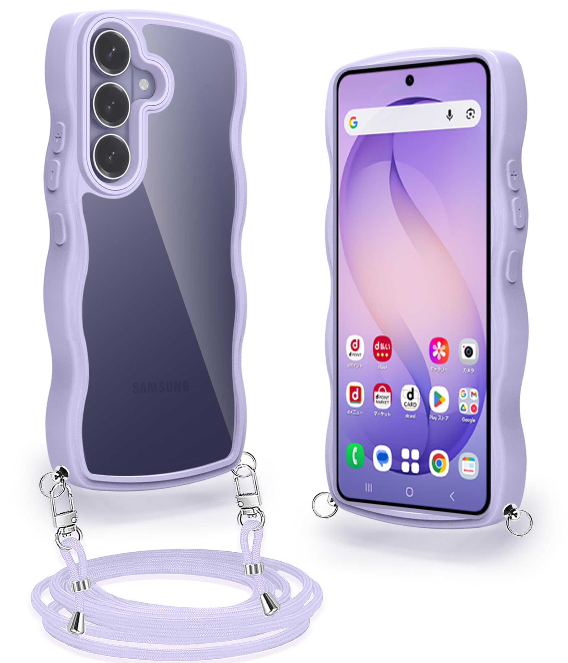 Meiping For Samsung Galaxy S26 用 ケース クリア ショルダー ストラップ付き SC-51G スマホケース 透明 耐衝撃 ギャラクシーS26 5G カバー 肩掛け 斜めかけ 紐付き 縄掛けケース 長さ調整可能 取り外し可能(パープル)