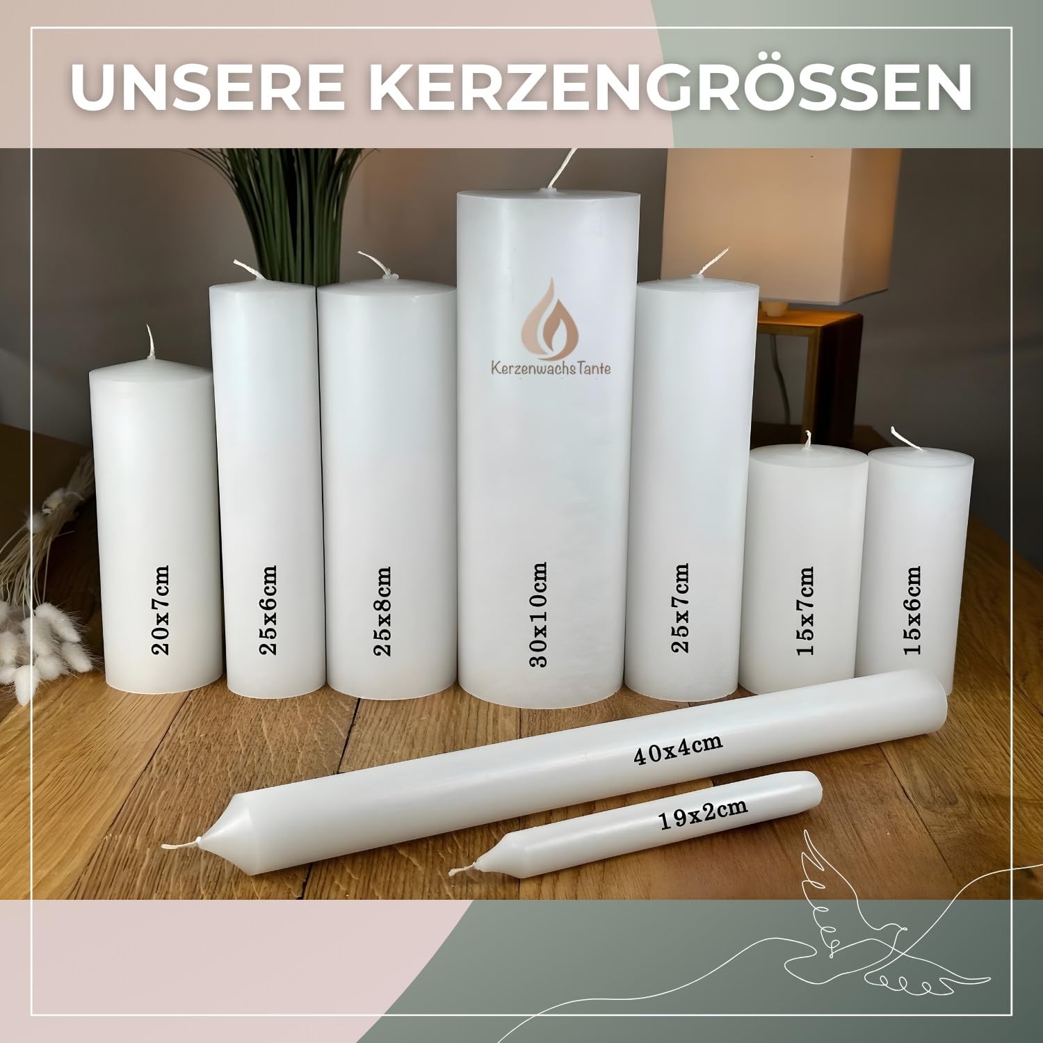 Taufkerze Kommunionkerze Eukalyptus Fisch 25x8cm – Wunschname Personalisierbar – Geschenk zur Taufe für Jungen & Mädchen – Handarbeit mit Schleife – salbei rosa gold