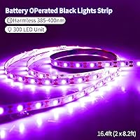 Vista 2 de Tira de luces negras de 16.4 pies, funciona con pilas, tira de luz negra USB para fiesta brillante, luces negras de 385-400 nm para dormitorio