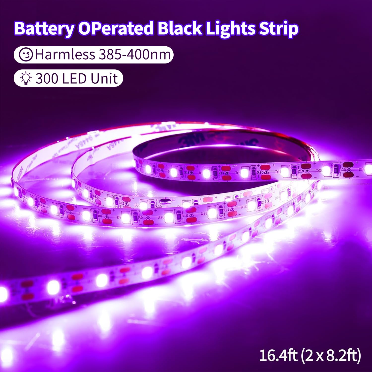 THECHAM 16.4ft Black Lights Strip Battery Operated, USB Blacklight Strip for Glow Party, 385-400nm Black Lights for Bedroom Indoor Halloween Birthday Decor Uranium Glass Tapestry Poster