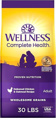 Wellness Complete Health Dry Dog Food with Grains Natural Ingredients Made in USA with Real Meat All Breeds for Adult Dogs Chicken Healthy Weight
