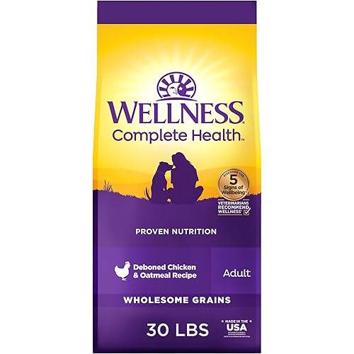 Wellness Complete Health Dry Dog Food with Grains, Made in USA with Real Meat & Natural Ingredients, All Breeds, Adult Dogs (Chicken & Oatmeal, 30-lb) – With Nutrients for Immune, Skin, & Coat Support