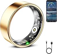 Mirlray Smart Ring Health Tracker for Men & Women: Heart Rate, Blood Oxygen, Sleep Monitor, 5-Day Battery, Waterproof Fitness Ring Gold Size 7
