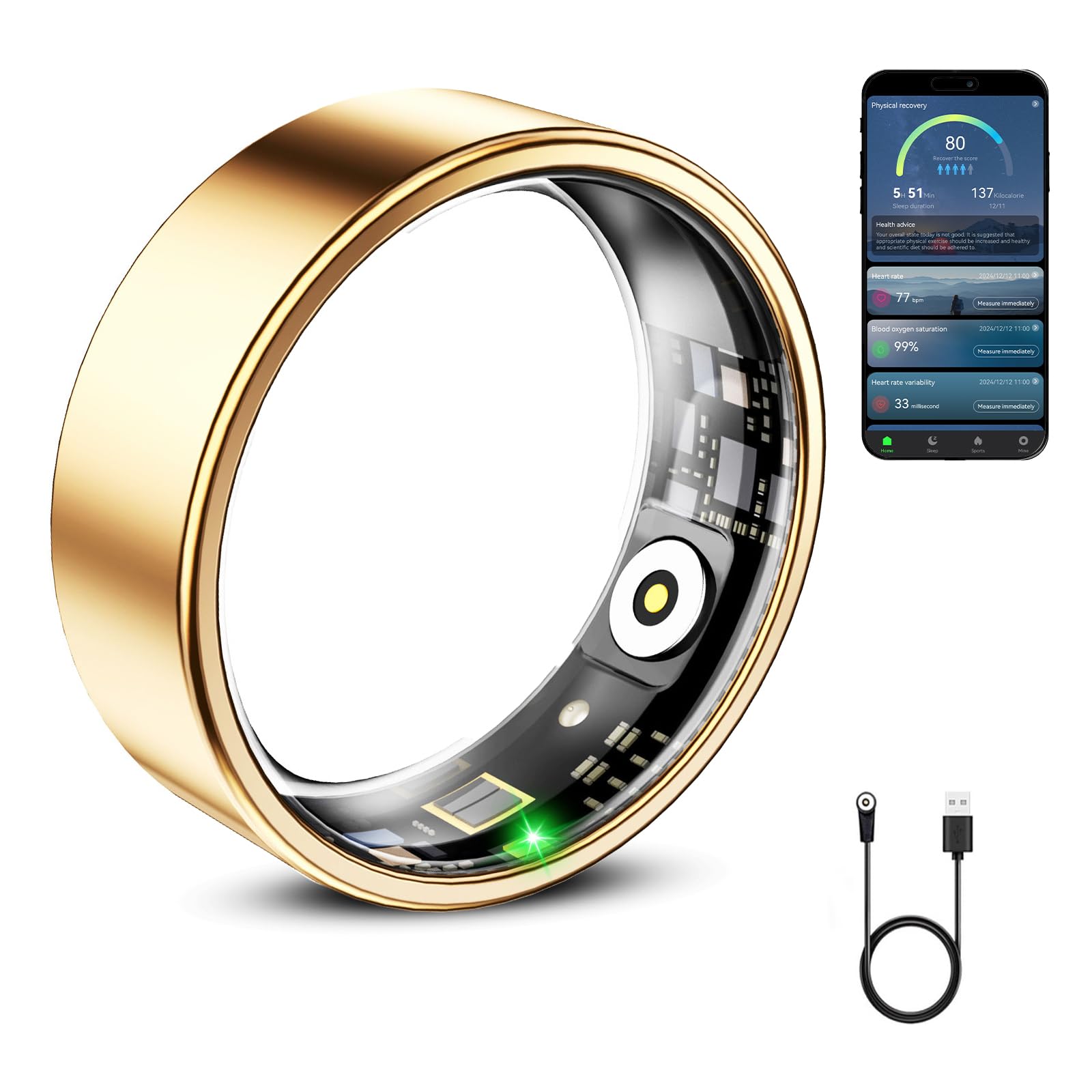 Photo 1 of Mirlray Smart Ring for Women & Men, Smart Ring Health Tracker, Blood Oxygen & Heart Rate Monitor, Long Lasting Battery Sleep Ring, 10ATM Waterproof Fitness Ring (Rose Gold, #8)