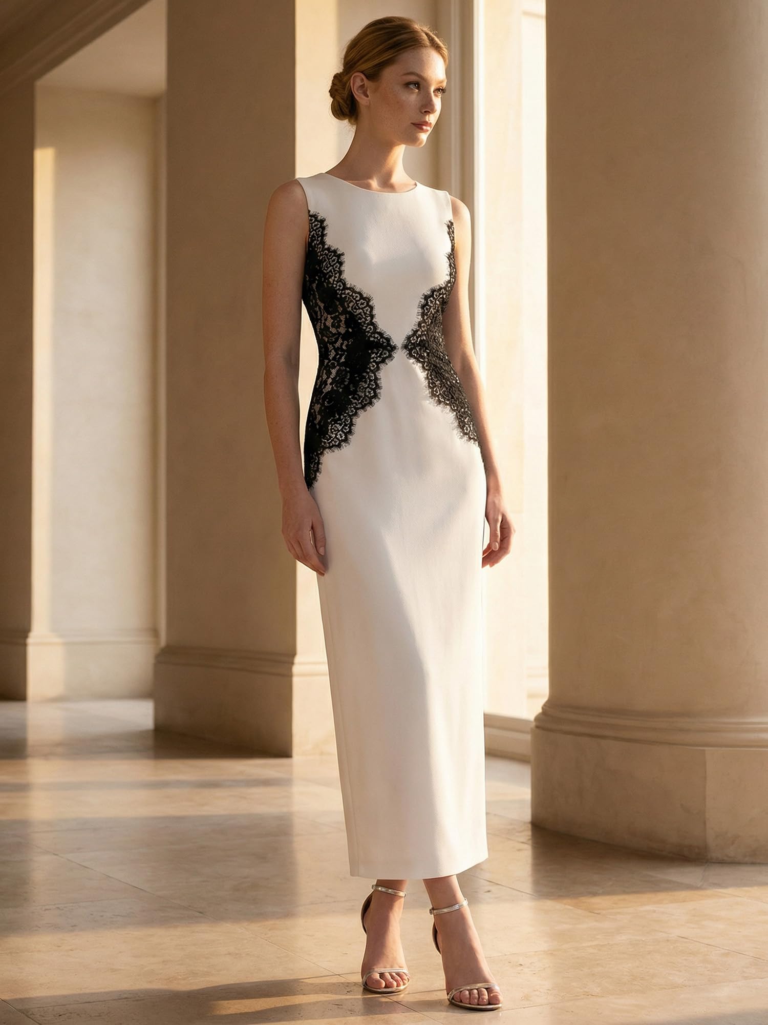 Ever-Pretty Robe de Soirée Chic Encolure Ronde sans Manche Tricot Maxi Robe Fourreau EE02671