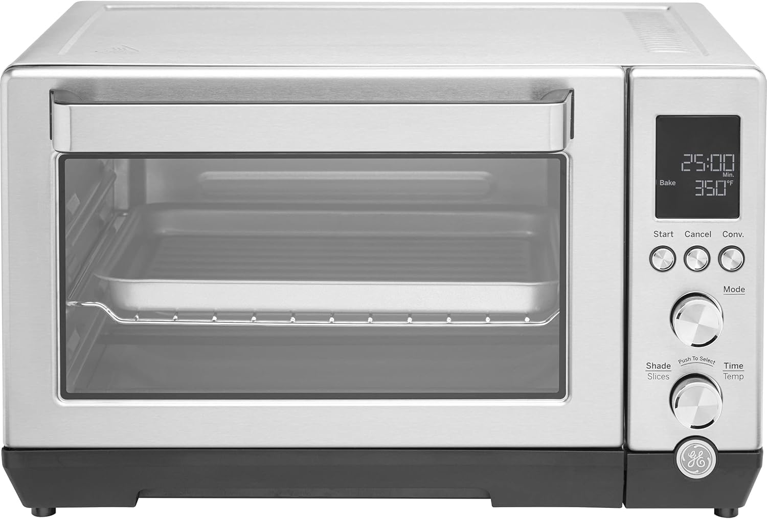 GE Quartz Convection Toaster Oven, Fits 9x11 Baking Pan, Rapid Quartz Heating Element, 7 Cook Modes of Toast, Bake, Broil, Bagel, Pizza, Roast & Keep Warm, Includes Baking Rack, Pan, Tongs & Drip Tray