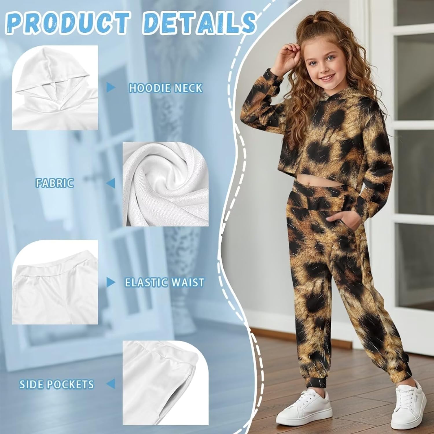 Girls Pants Set 2 Piece Cropped Hoodies for Girls 4-13Y Hooded Sweatshirt and Sweatpants Kids Sweatsuit Tracksuit