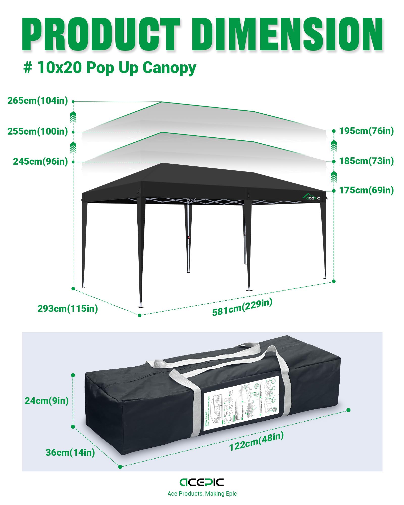 Acepic One-Touch Pop Up Pavillon 3x6 Wasserdicht Stabil Winterfest (Weiß) | mit 6 abnehmbaren Seitenwänden, UV 50+, Partyzelt für Garten Party Hochzeiten mit Kirchenfenstern