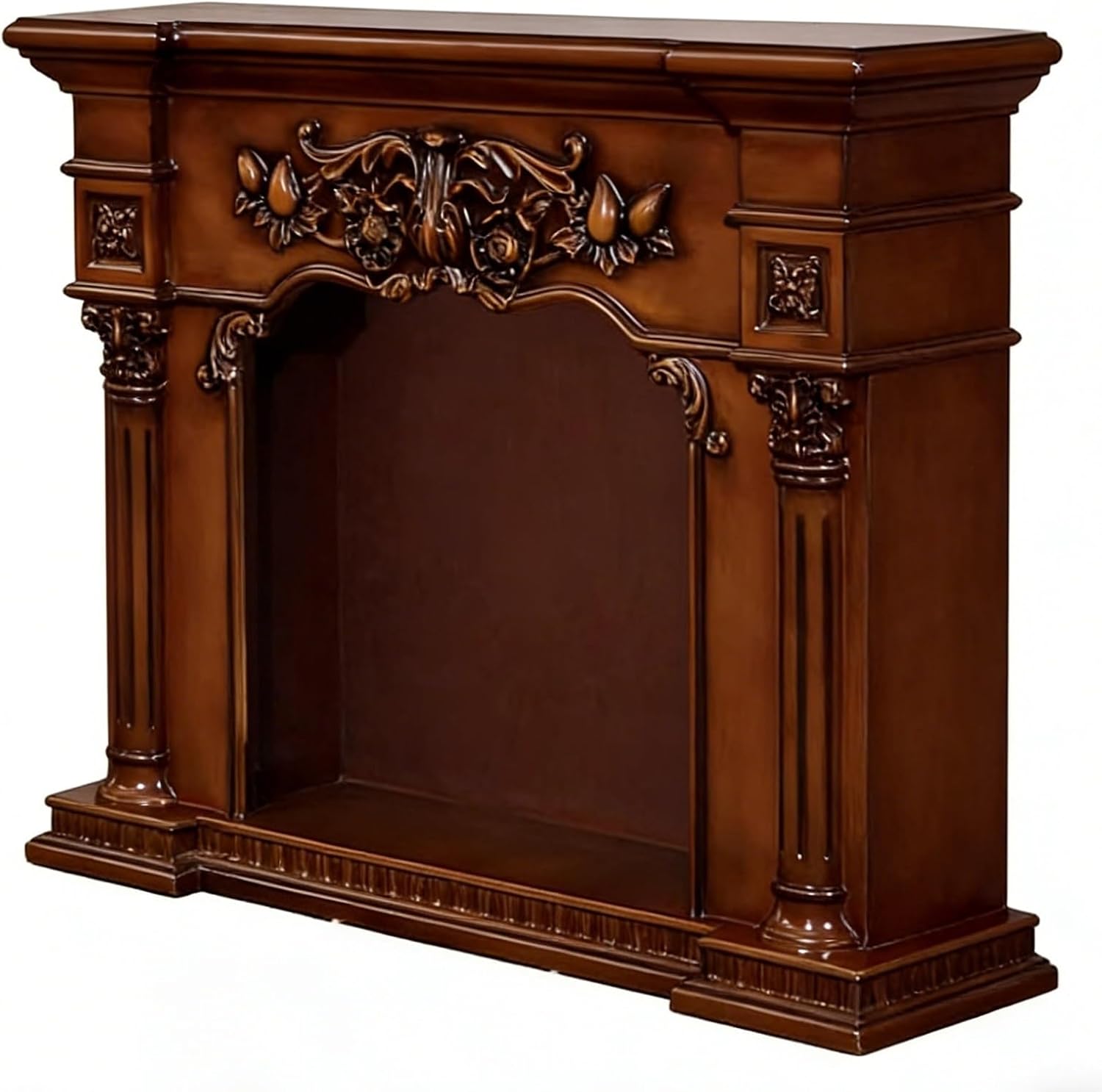 Decorative Fireplace Frame Ornate Carved Fireplace Mantel Handcrafted Decorative Surround(White,Medium)