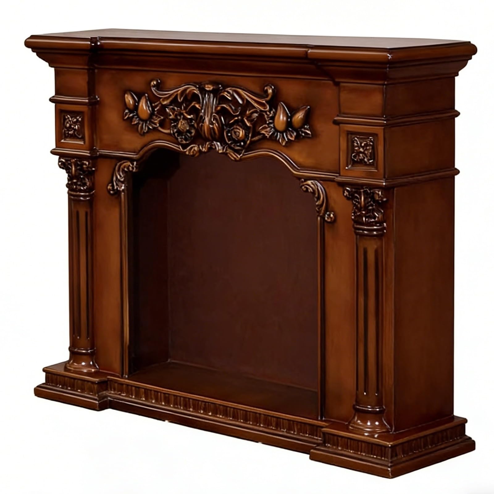 Mantels Surrounds Ornate Carved Fireplace Mantel Handcrafted Decorative Surround Decorated Frame(White,Small)
