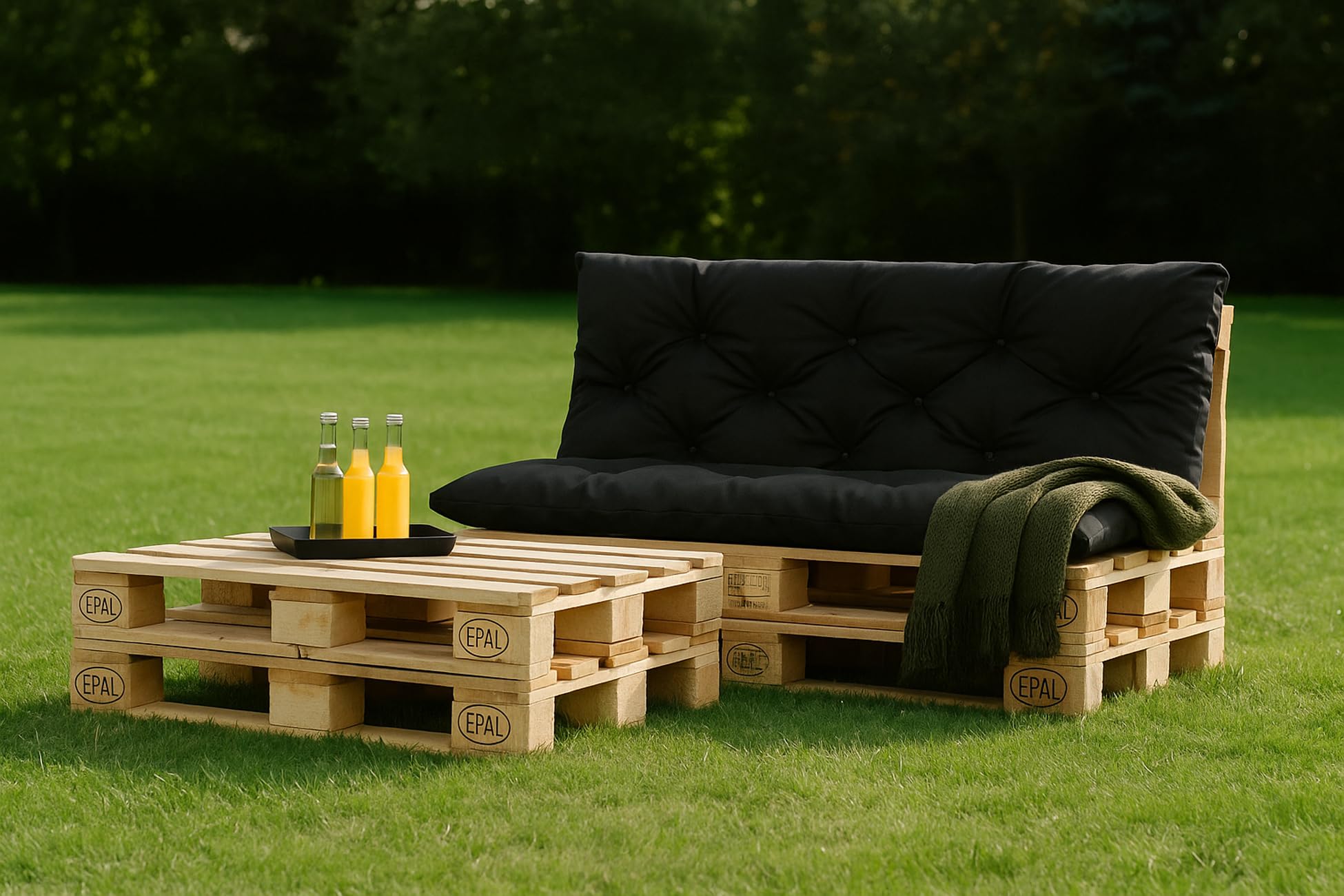 Cuscini pallet, Cuscini per pallet esterni/Cuscino Euro Pallet, Cuscino Divano, Cuscino Soggiorno da Giardino (Set:120x50+120x40cm, Nero)