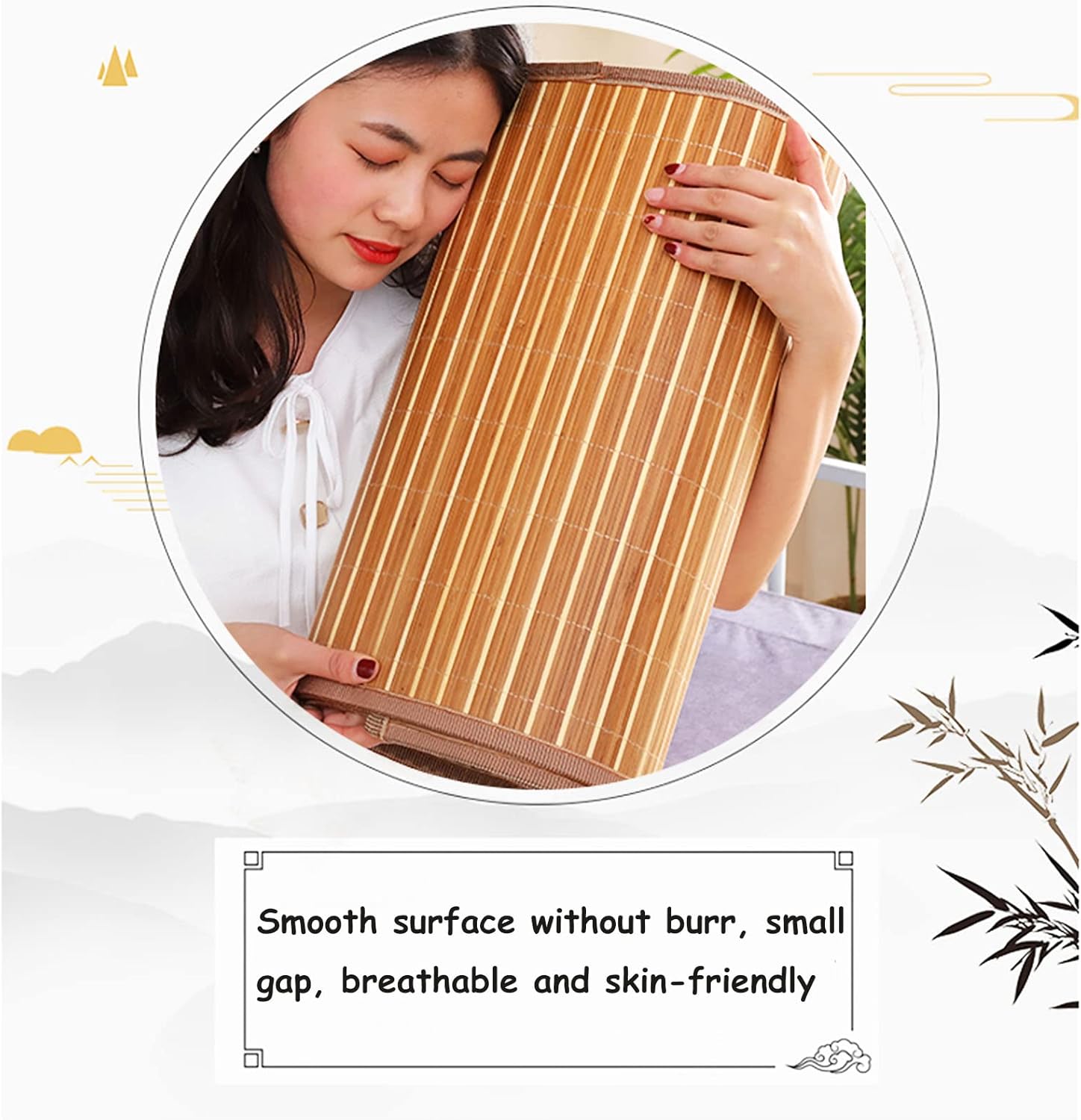 Summer Bamboo Sleeping Mat, Foldable Double Sided Mat for Bed, Mattress Topper Twin/Queen Cool Mat for Living Room Floor (90x190cm/35.4x74.8inch)