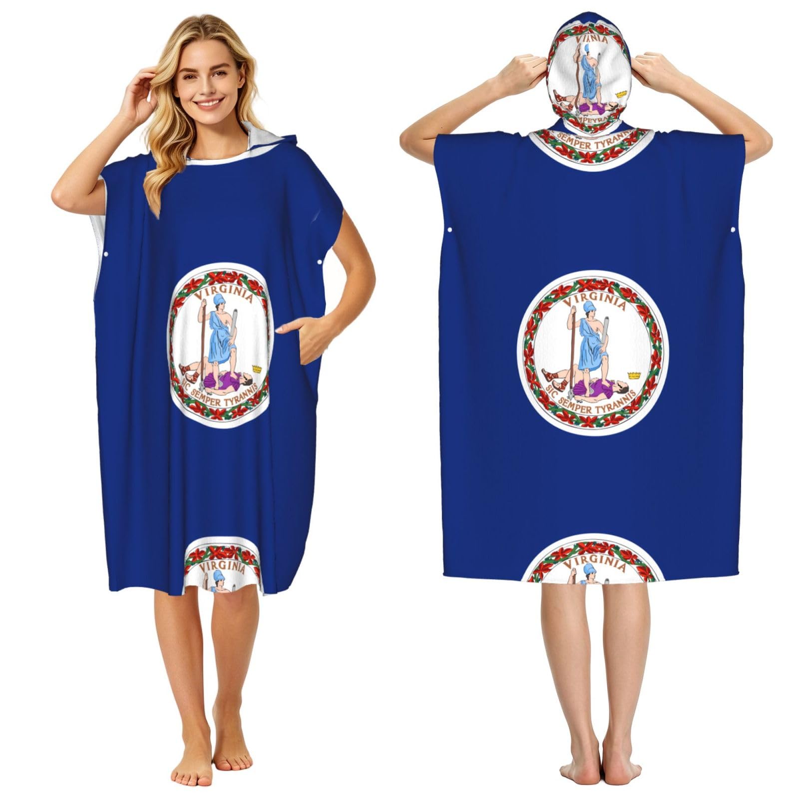 WSSYYBFFlag of Virginia Adult hooded beach towel Oversized with Hood for Absorbent Quick Dry
