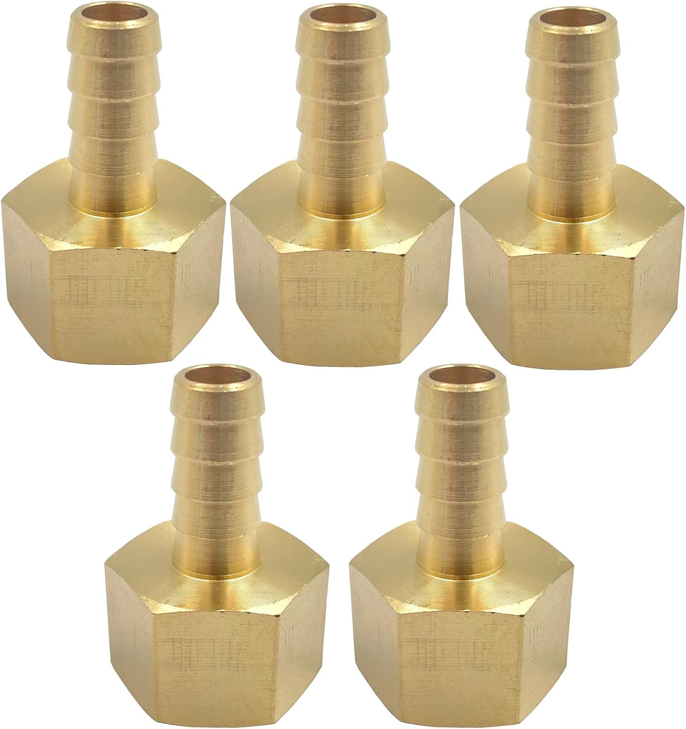 5Pcs 3/8'' Barb x 1/2'' NPT Female Brass Fitting Hose Barb Adapter,Brass Pipe Quick-Connect Fittings Female NPT Threaded End for Water Fuel Air