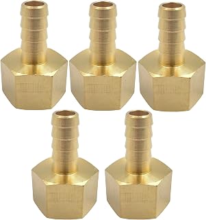 5Pcs 3/8'' Barb x 1/2'' NPT Female Brass Fitting Hose Barb Adapter,Brass Pipe Quick-Connect Fittings Female NPT Threaded End for Water Fuel Air