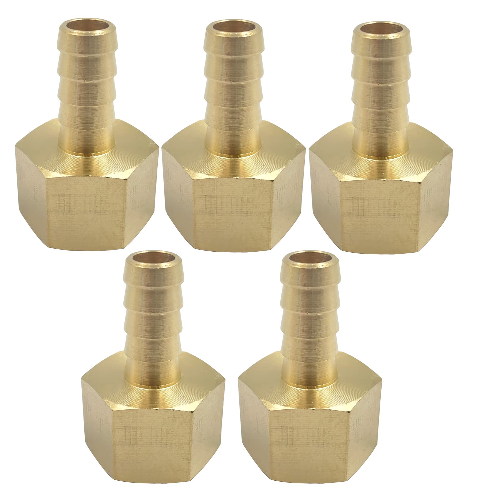 5Pcs 3/8'' Barb x 1/2'' NPT Female Brass Fitting Hose Barb Adapter,Brass Pipe Quick-Connect Fittings Female NPT Threaded End for Water Fuel Air