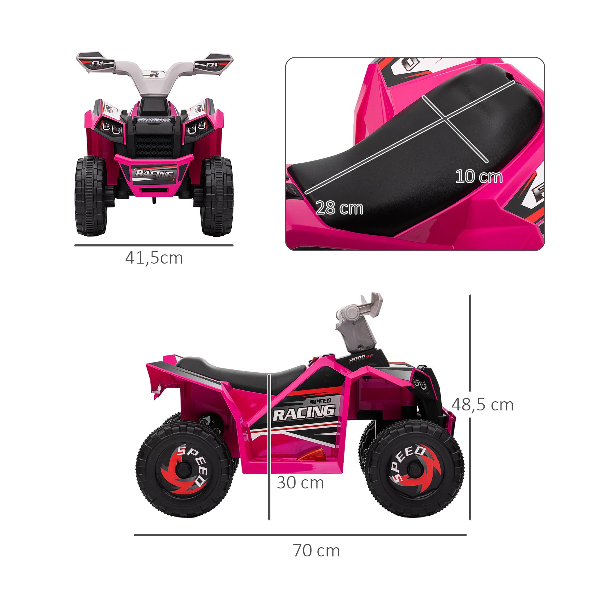 HOMCOM Quad Eléctrico para Niños 6V 18-36 Meses Avance y Retroceso 2,5 km/h Rosa