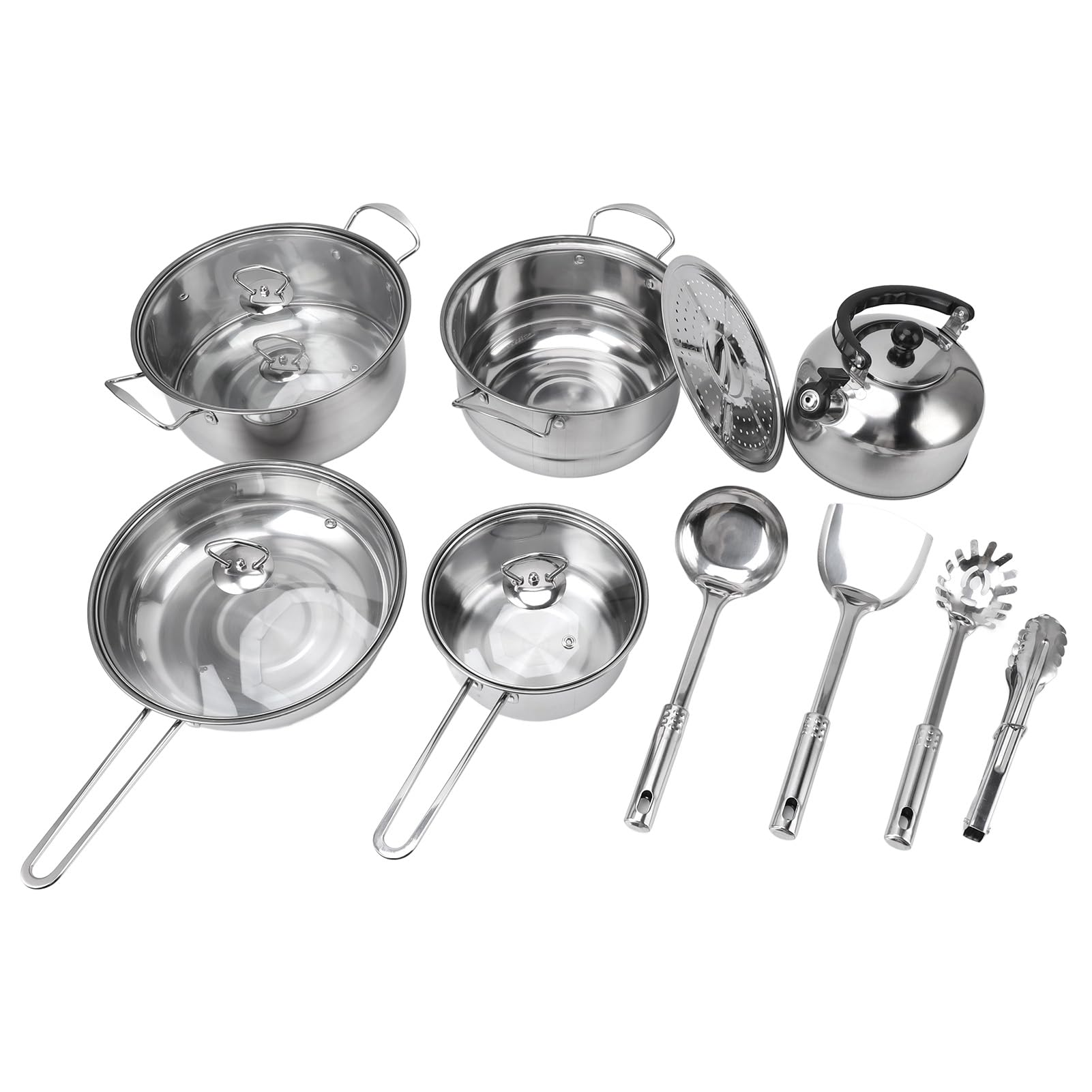 Set di Pentole in Acciaio Inossidabile Addensato per Domestica, Set di Pentole Antiaderenti, di Padelle per Zuppa di Pentola per Latte Equisite, per Appassionati di, 13 Pezzi
