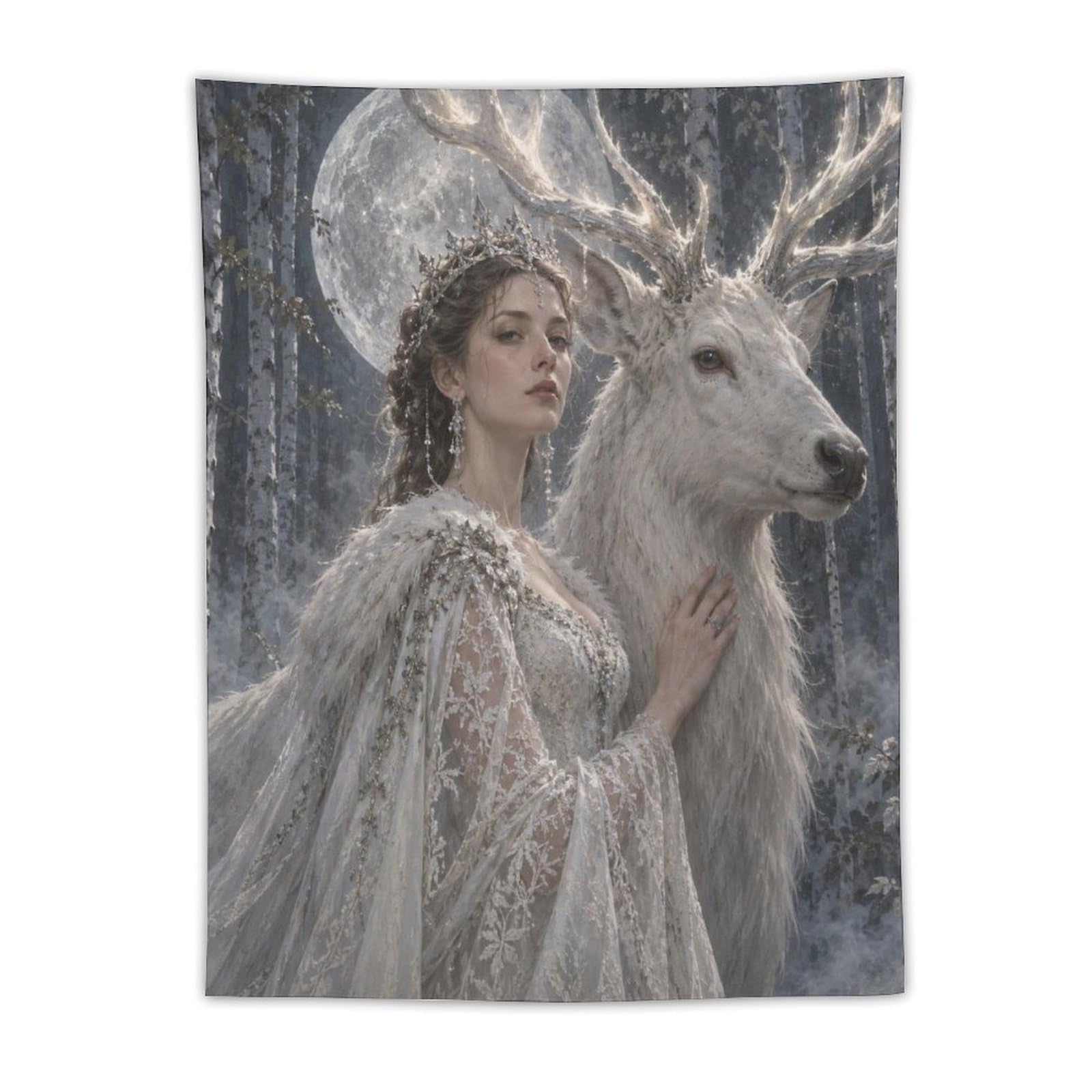 H3B8U2Y5 White Deer Woman Wall Tapestry, Fantasy Illustration, Dorm Room