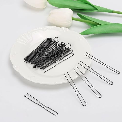 Miniatura 7 de Tbestmax 300 alfileres de pelo en forma de U, para ballet, red de pelo para mujer, 2.8 in, color negro