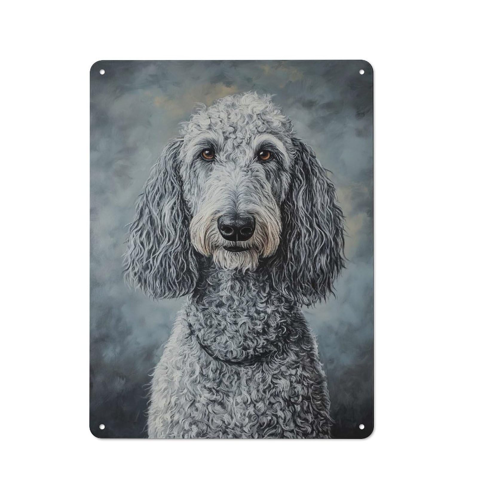 Junmoney Style-17 Tin Wall Plaque 40X30cm With Grey Dog Portrait For Hallway Wall, A Decorative Metal Sign For Hallways And Entrance Areas
