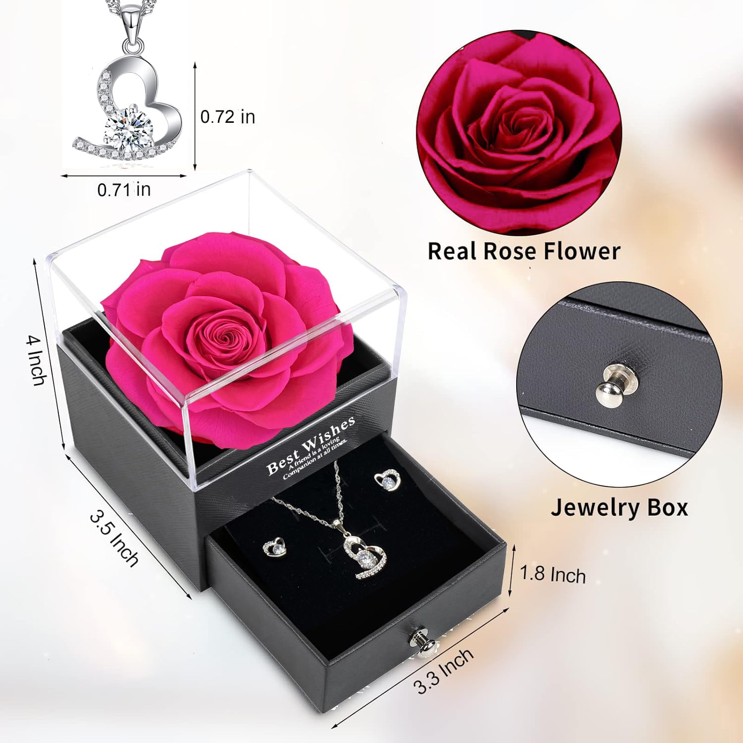 Regali per le donne, Eterna Vera Rosa con Cuore Collana e Orecchini in Argento Sterling 925, Infinity Rose Gift Box per San Valentino, Festa della Mamma, Natale