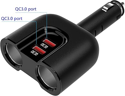 Rytaki 2 Sockets Encendedor de Cigarrillos con Doble USB 3.0 Fast Charge Car Splitter Adapter Fusible Integrado de 10A para Samsung Galaxy, Dashcam GPS Rytaki 2 Sockets Encendedor de Cigarrillos con Doble USB 3.0 Fast Charge Car Splitter Adapter Fusible Integrado de 10A para Samsung Galaxy, Dashcam GPS