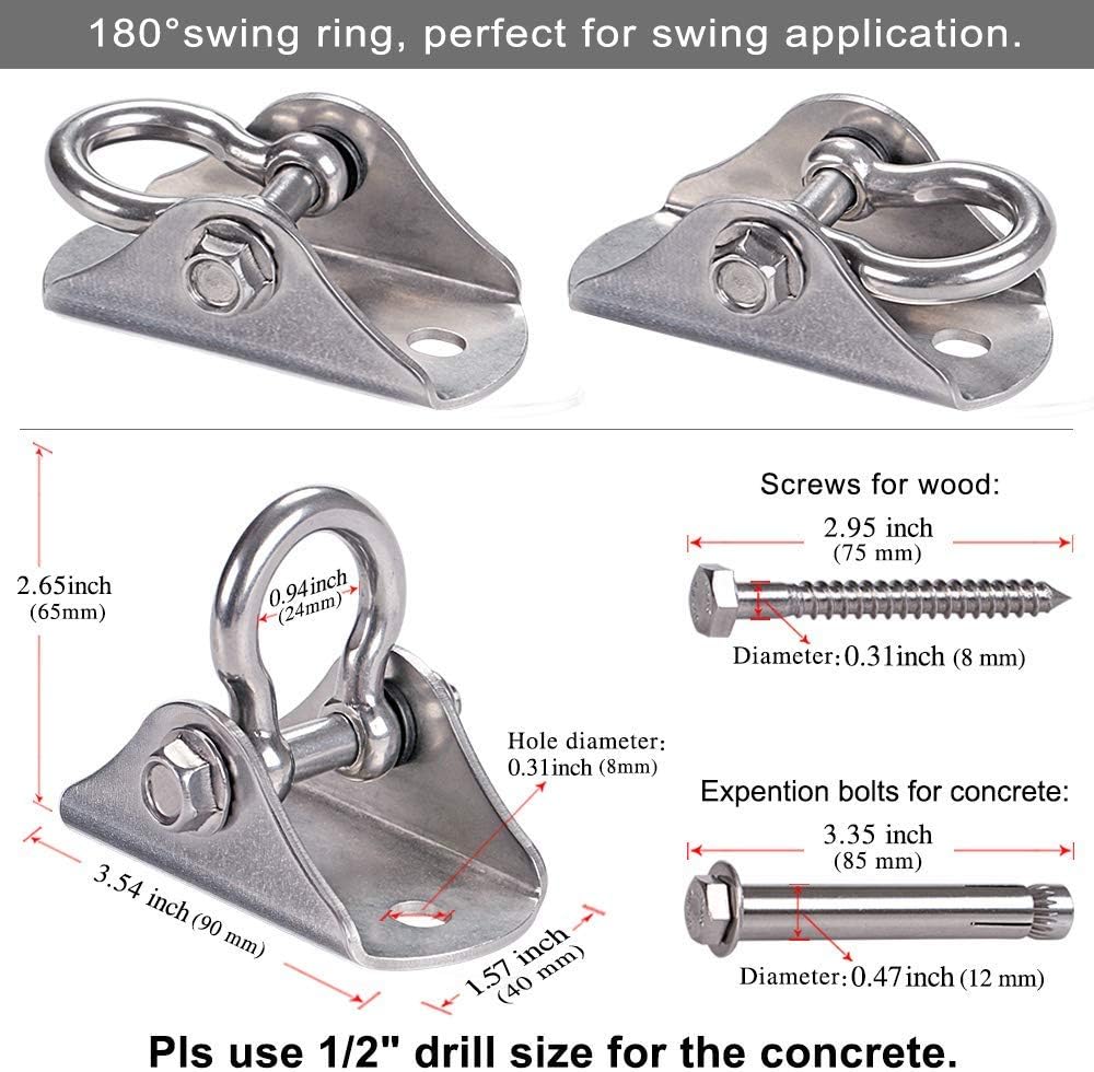 SELEWARE Heavy Duty Swing Hangers Stainless Steel Swing Hooks Ceiling Mount Swing Hardware for Porch Swing Set Hammock Chair Heavy Bag Yoga Silk 2 Pack 4 71S5AQ+g3KL. AC SL1000