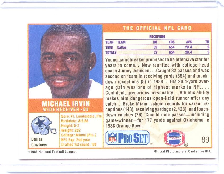 1989 Pro Set #89 Michael Irvin RC Rookie Cowboys NFL Football
