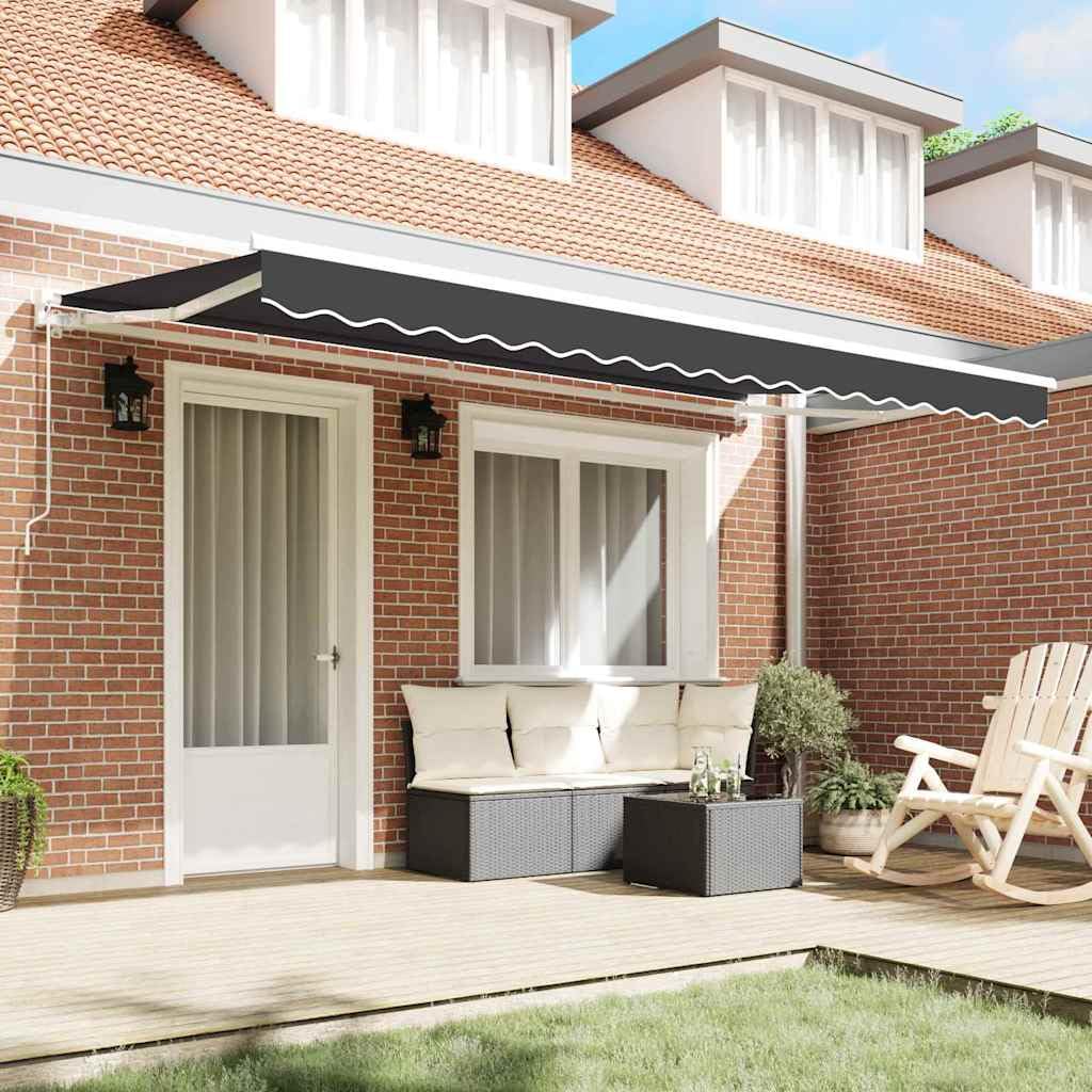 Marco de toldo antracita 400 x 200 cm extensible para balcón, terraza, jardín, protección solar, protección visual, resistente a la intemperie, UV, manivela, exterior