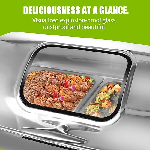 Miniatura 4 de Juego de bufé de platos rectangulares con parte superior enrollable, calentador de alimentos para catering para fiestas, tamaño medio completo y 3