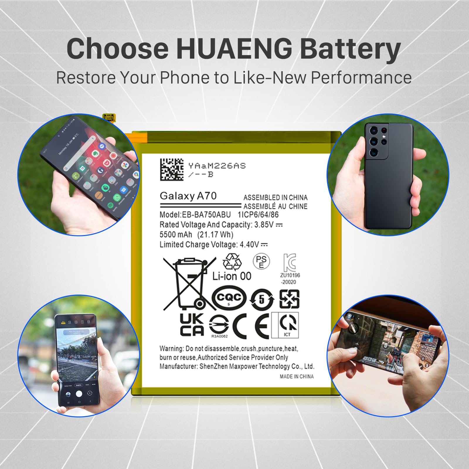 Akku für Galaxy A70, 5500 mAh Ersatzakku für Galaxy A70 SM-A705F, SM-A705FN, SM-A705GM, SM-A705MN, SM-A7050, SM-A705W mit professionellem Ersatzwerkzeug-Set