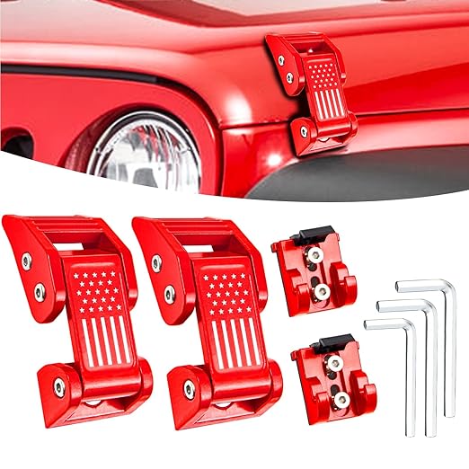 2025 Newest Aluminum Hood Latches Catch Kit Compatiable with Jeep Wrangler JK JKU 2007-2018 Sahara Freedom Sports Rubicon & Jeep Wrangler JL JLU 2018-2025 & Gladiator JT 2020-2025 -1 Pair/Red