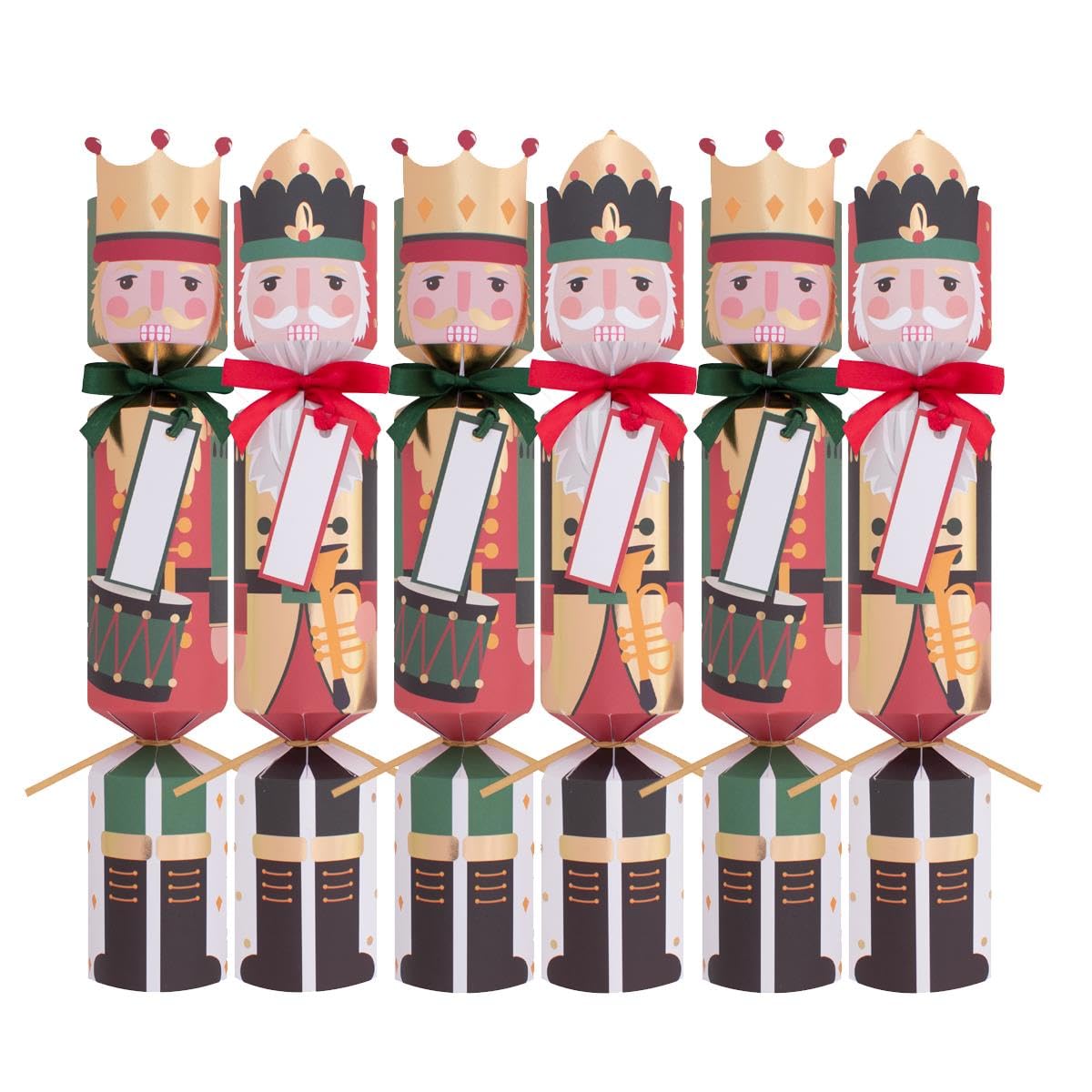 Harvey & Mason Pack of 6 Nutcracker Christmas Crackers - 12" Metallic Design Adults Xmas Holiday Dinner Table Decorations - Novelty Gifts Contains Hats Jokes With Name Tags