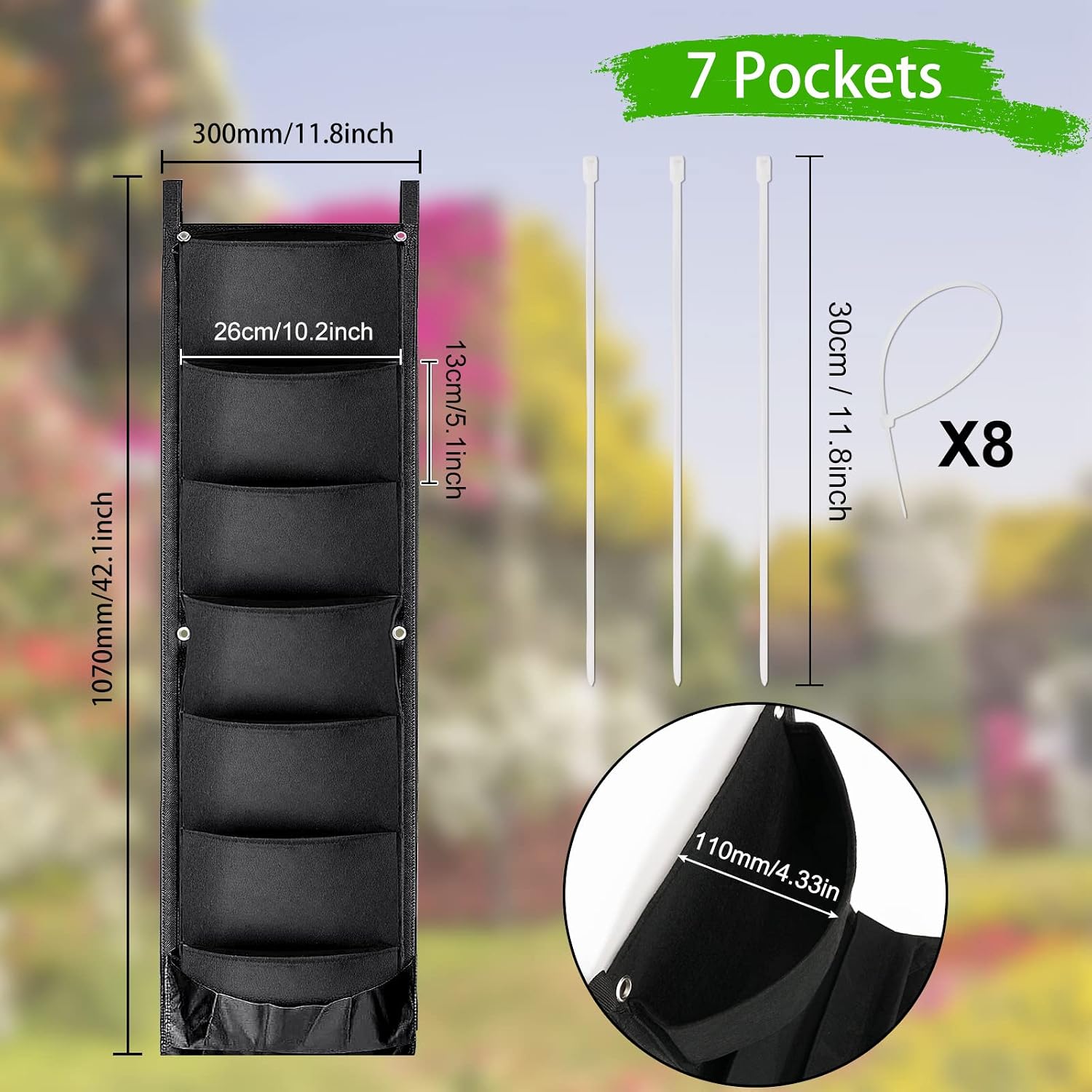 Richoose Hanging Planter with 7 Pockets Wall Mount Flower Pouch Hanging Planters for Indoor Outdoor Plants Vertical Gardening Systems for Garden Yard Home Decoration