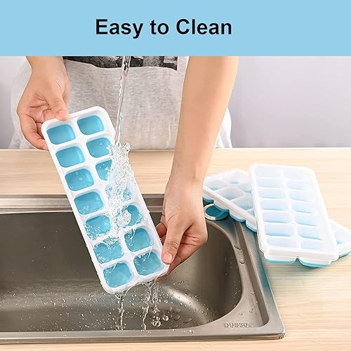 Miniatura 4 de 2 bandejas de silicona para cubitos de hielo, flexible y conveniente, bandeja de hielo cuadrada de silicona de 14 celdas para el hogar, bandeja de