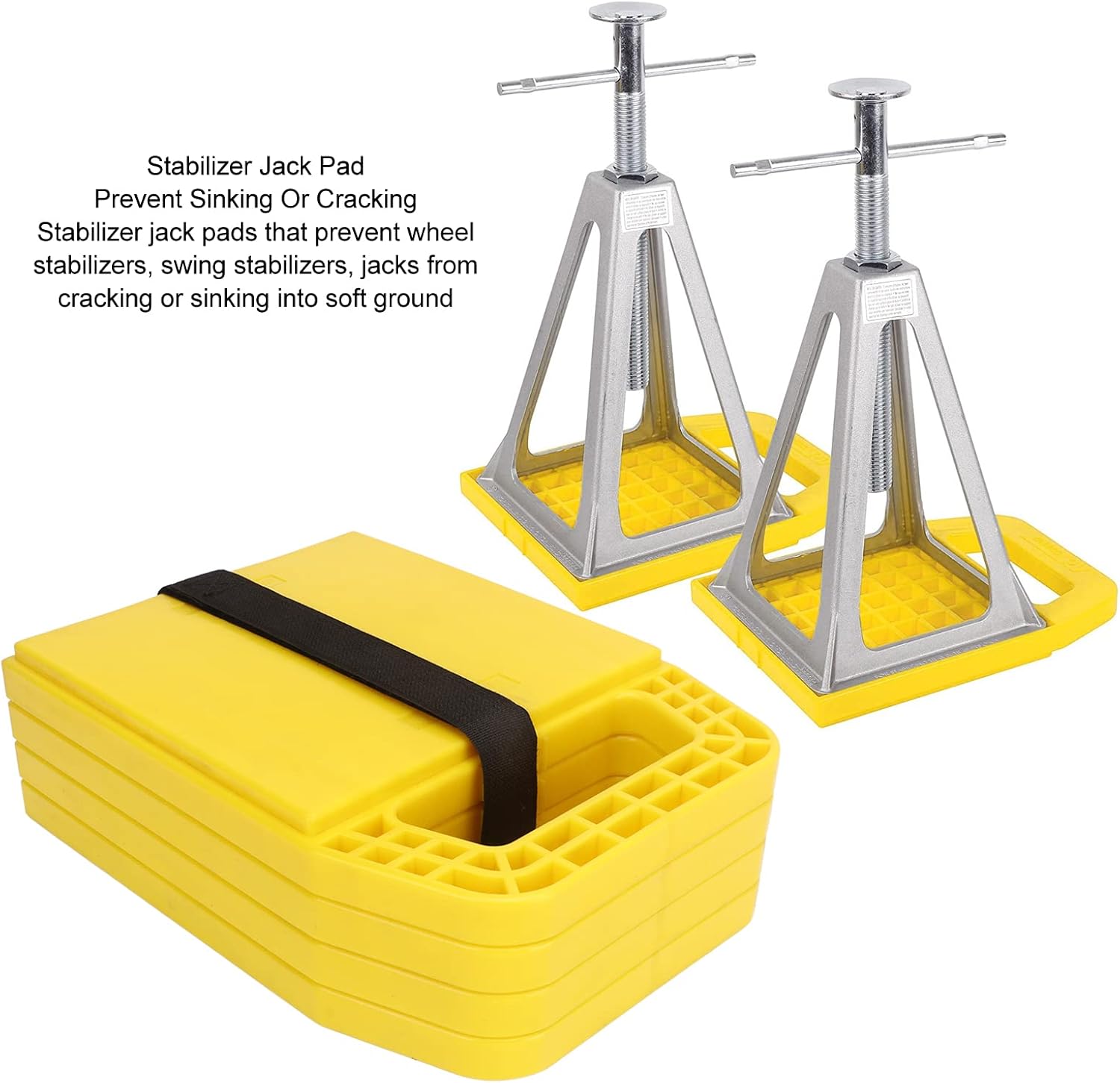 RV Jack Pad Prevent Jacks Sinking Anti Slip Weather Proof Leveling Jack Block of Strong UV Stabilized for Caravan Trailer 4PCS (Yellow)